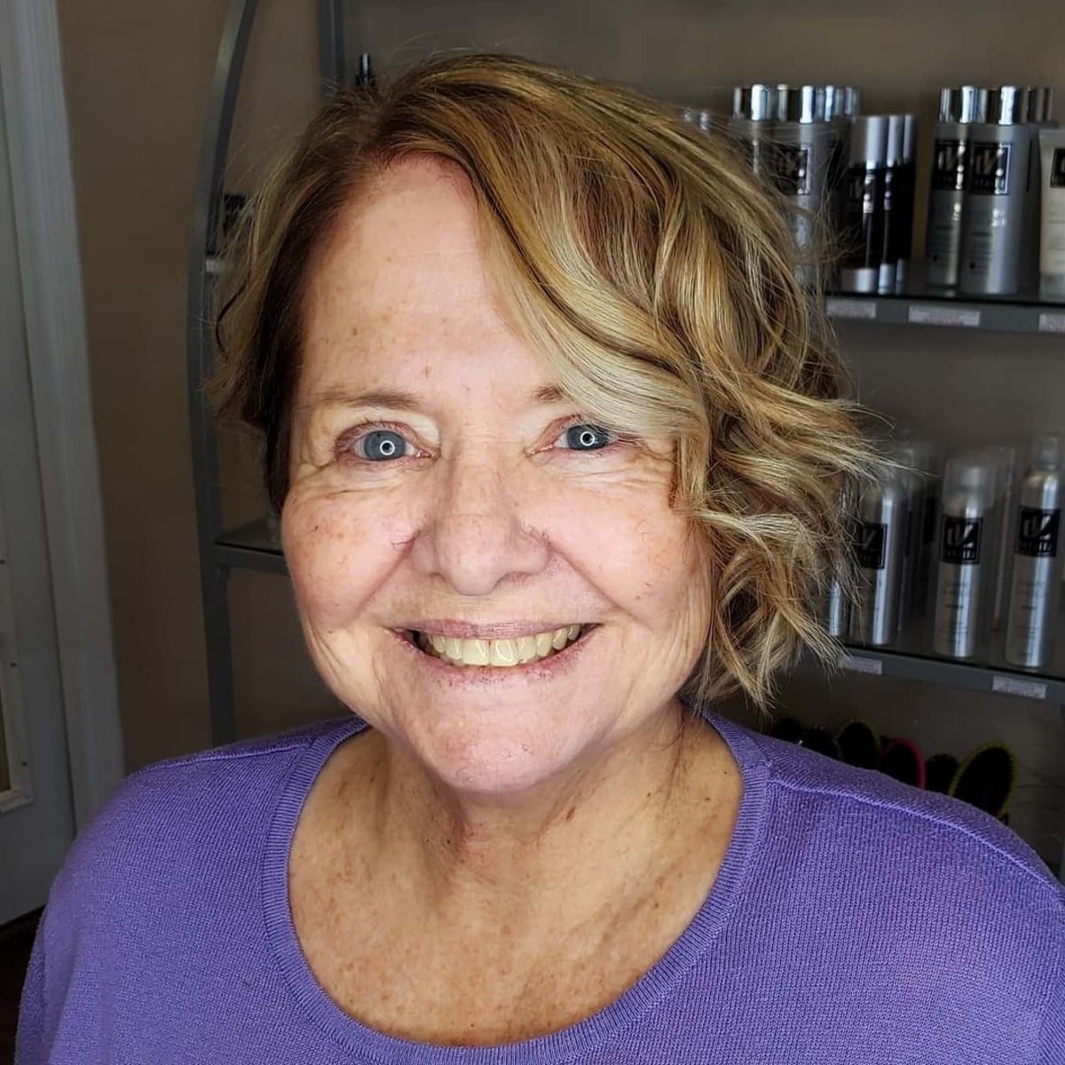 Chin-length Bob with Beach Waves for women past their 60s