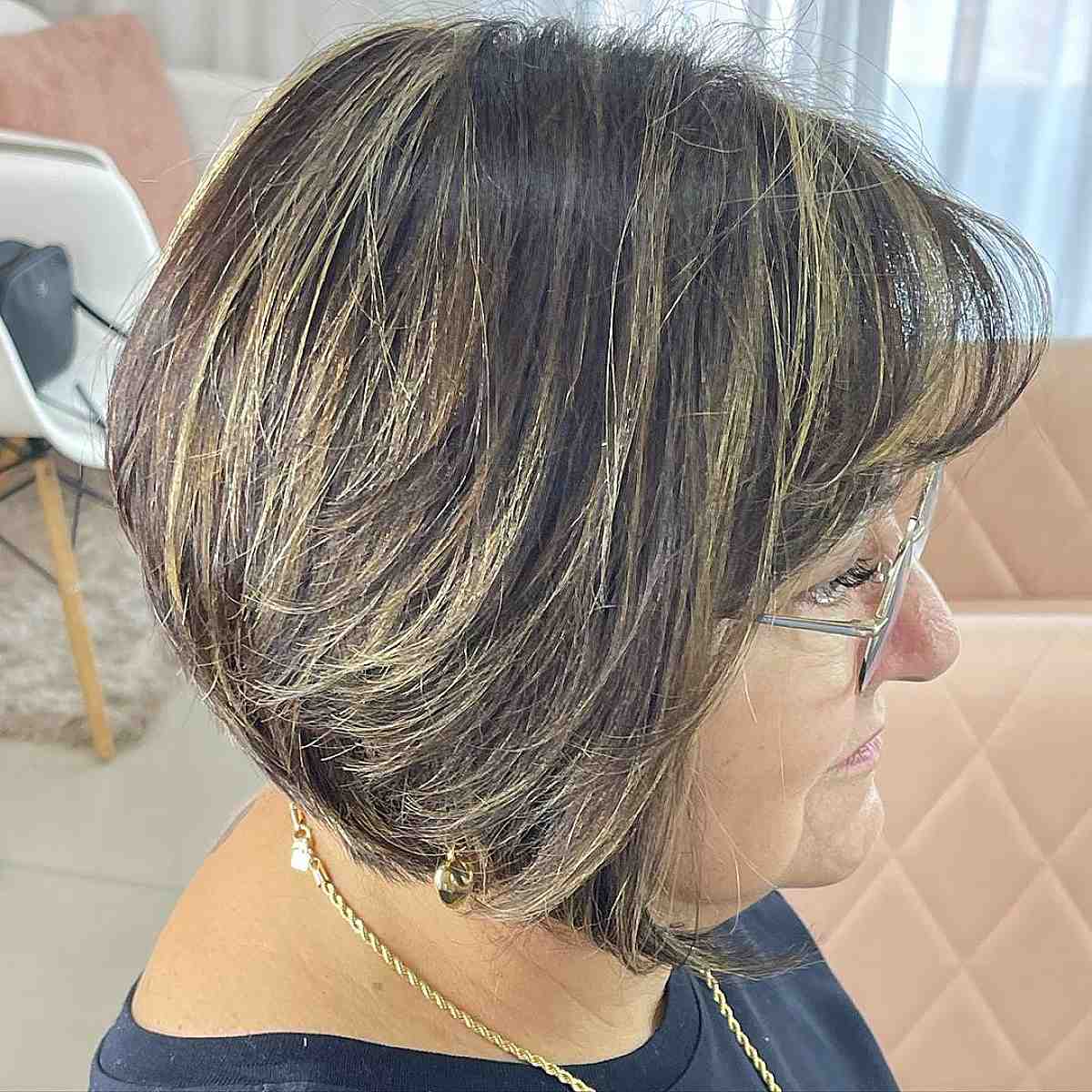Chin-Length Bob with Large Frames for 60-year-old women