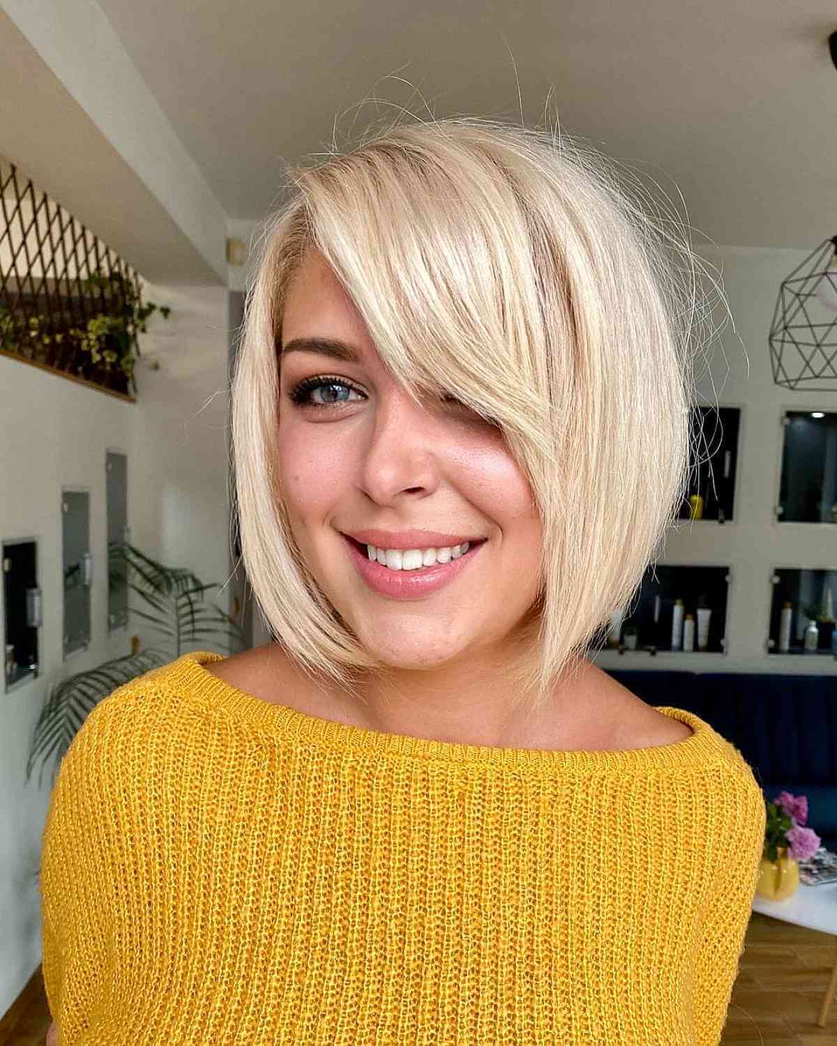 Chin-Length Textured Bob With Side-Swept Bangs