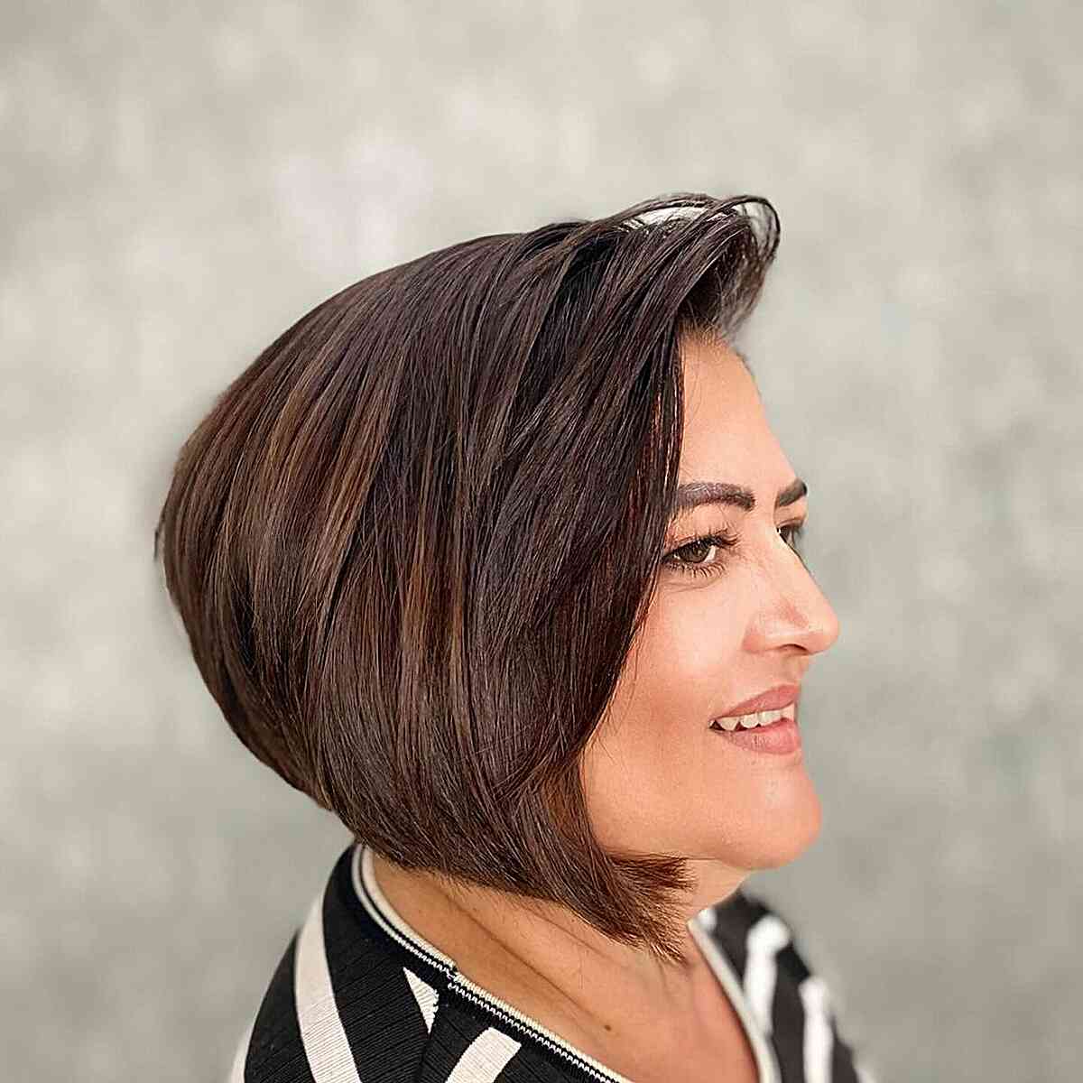 Chin-Length Bob with Stacked Layers for Mature Overweight Ladies Over 50 with Fuller Face Shapes