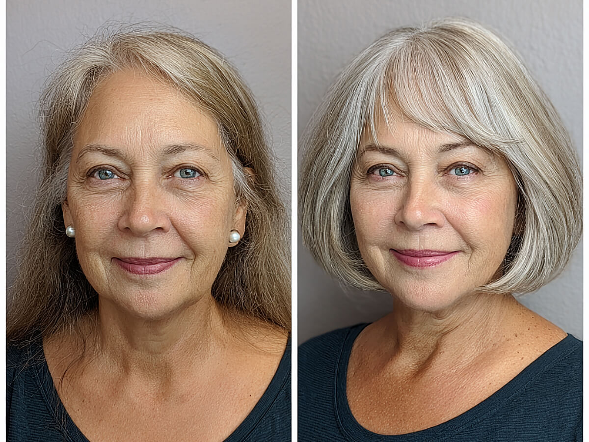 Chin-length bobs for women over 60