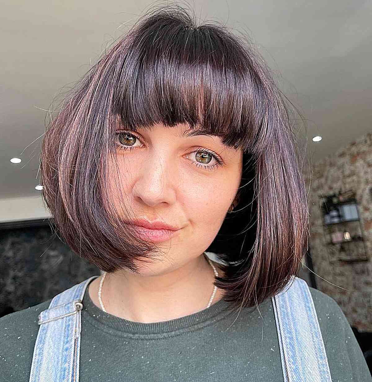 Chin-Length Bouncy Round Bob with Full Bangs