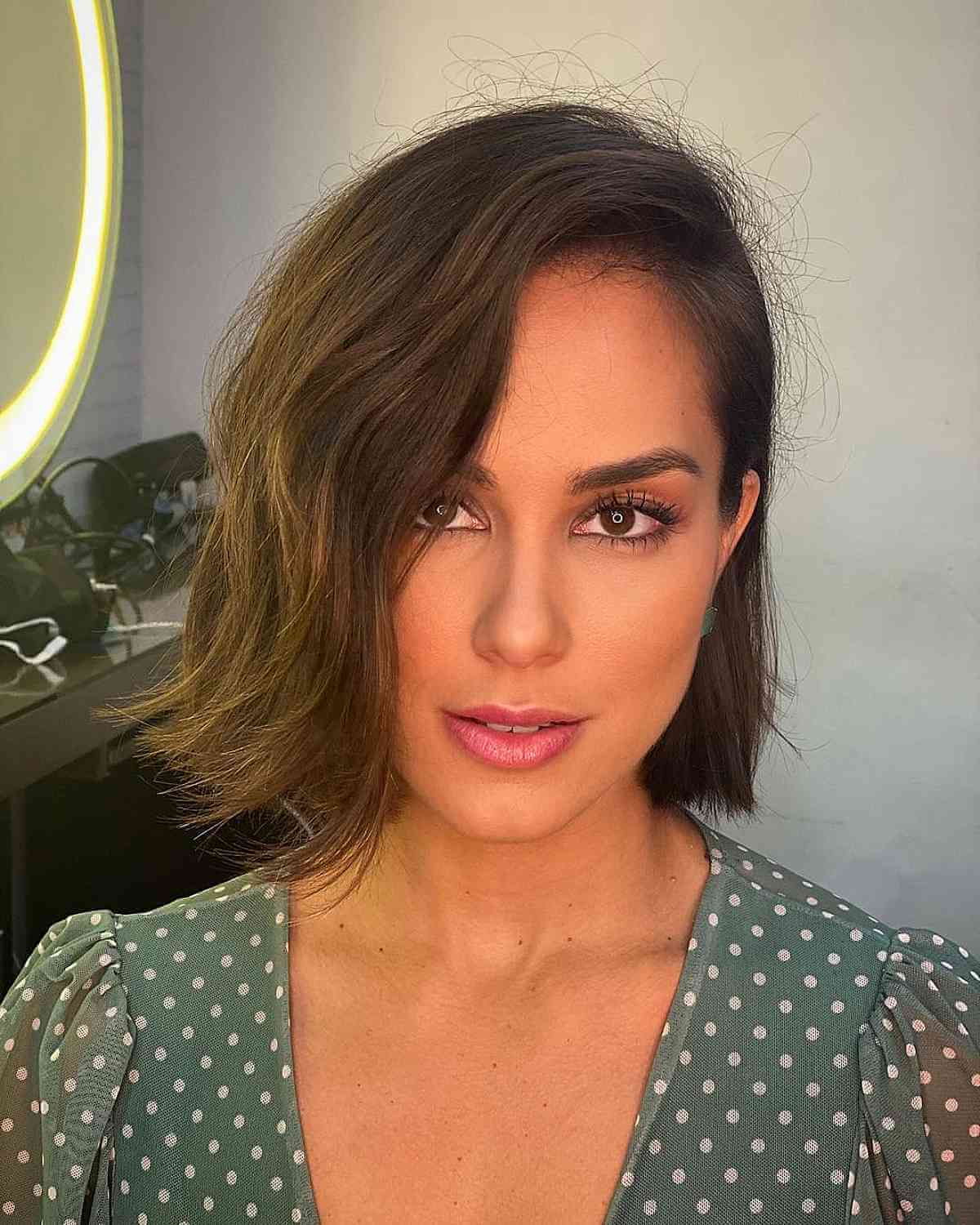 Chin-Length Brunette Bob with a Deep Side Part