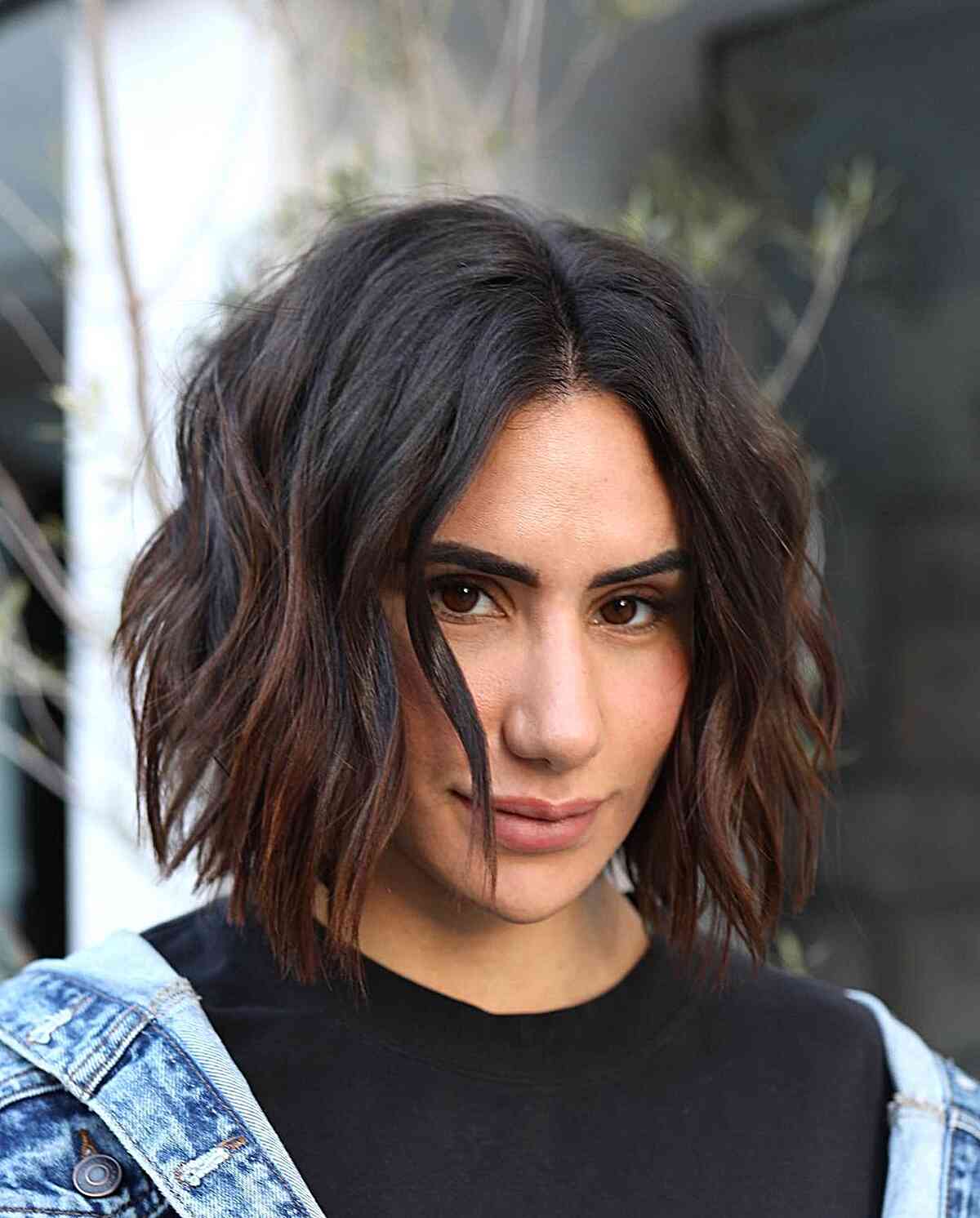 Chin-Length Textured and Choppy Bob with a Middle Part