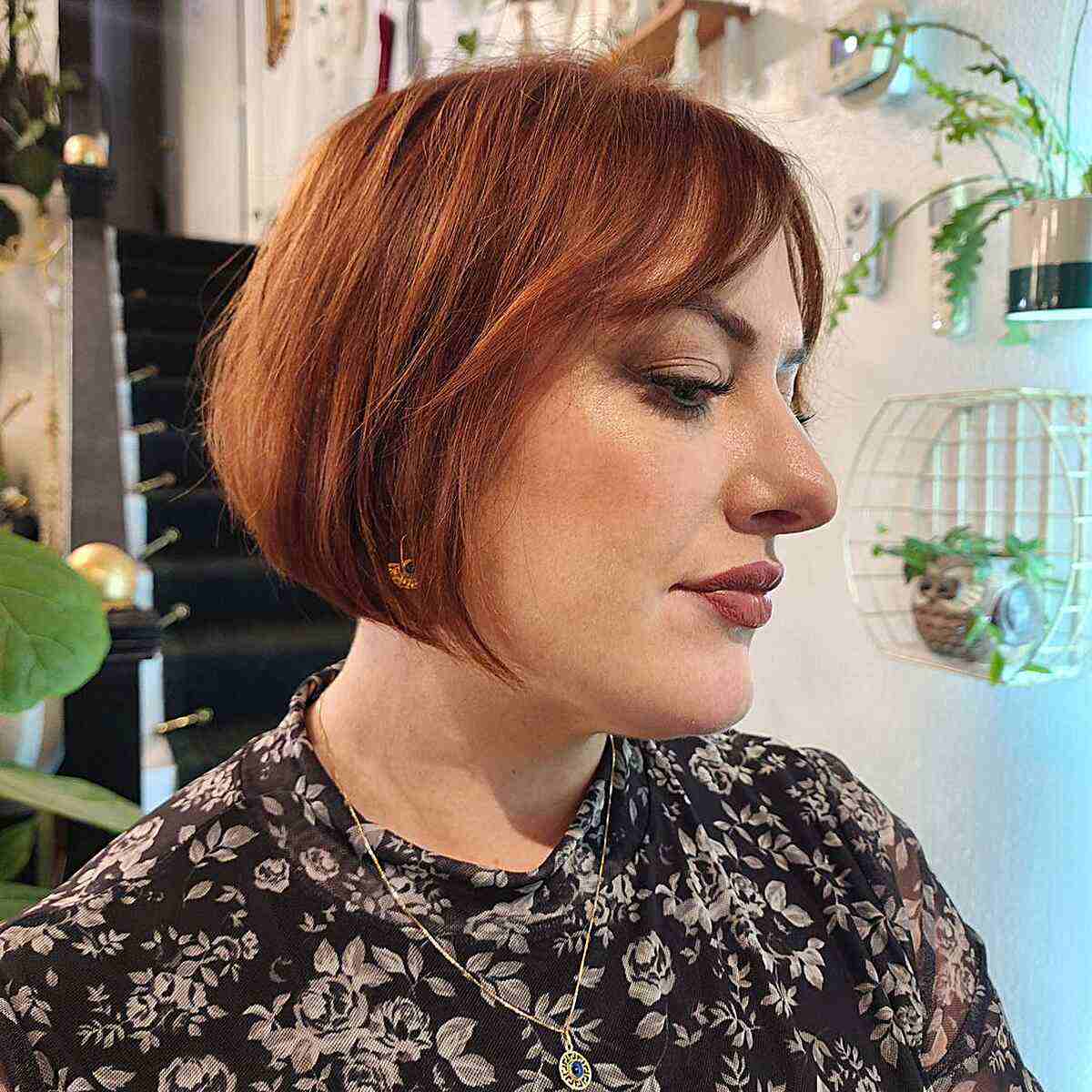Chin-Length Copper Red French Bob