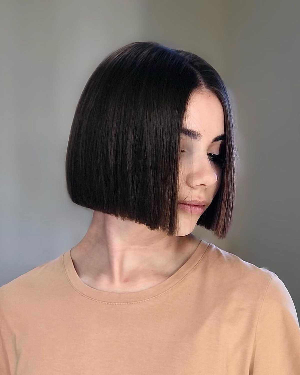Chin-Length Cropped Blunt Cut with a Center Part