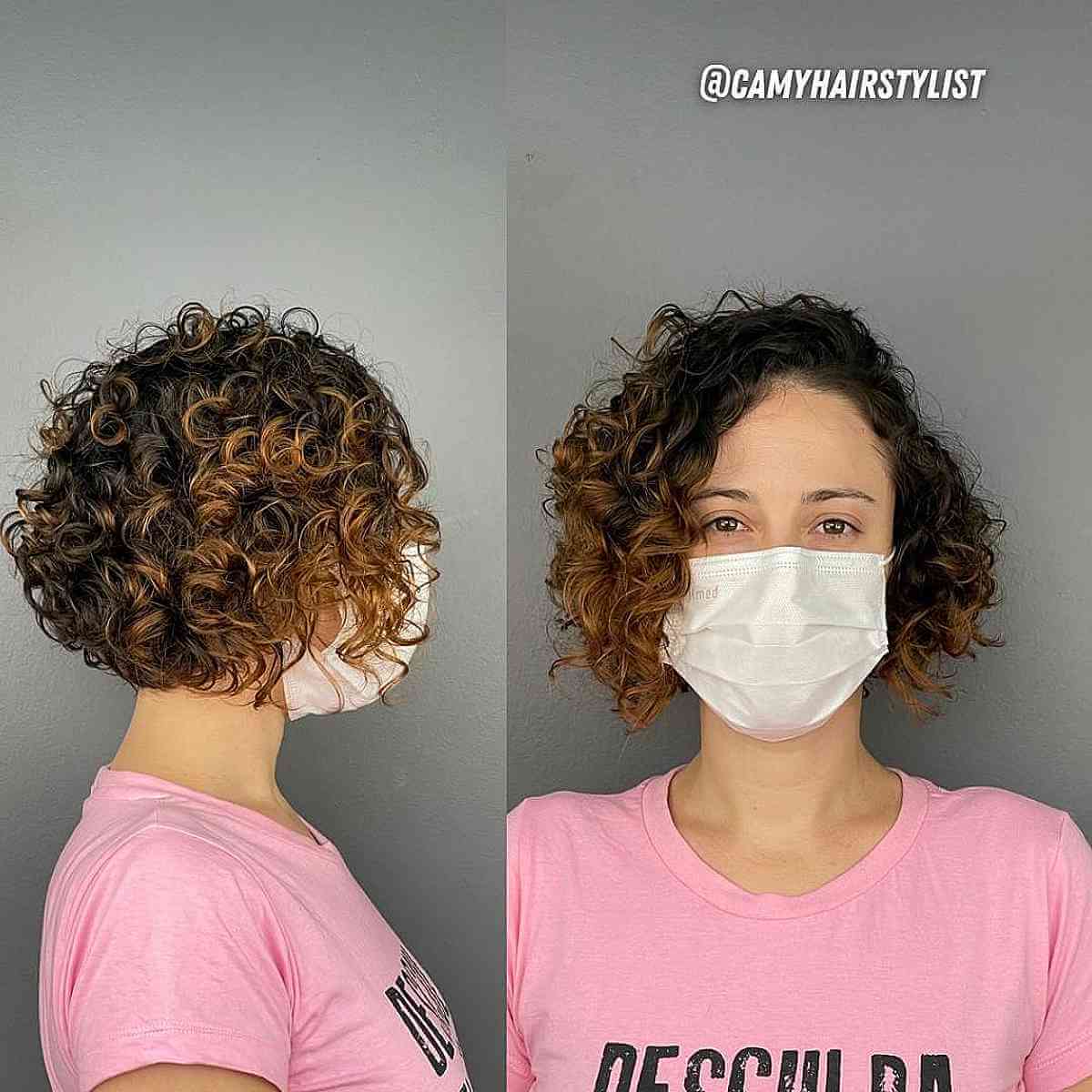 Chin-Length Curly Hair with a Side Part and Layers