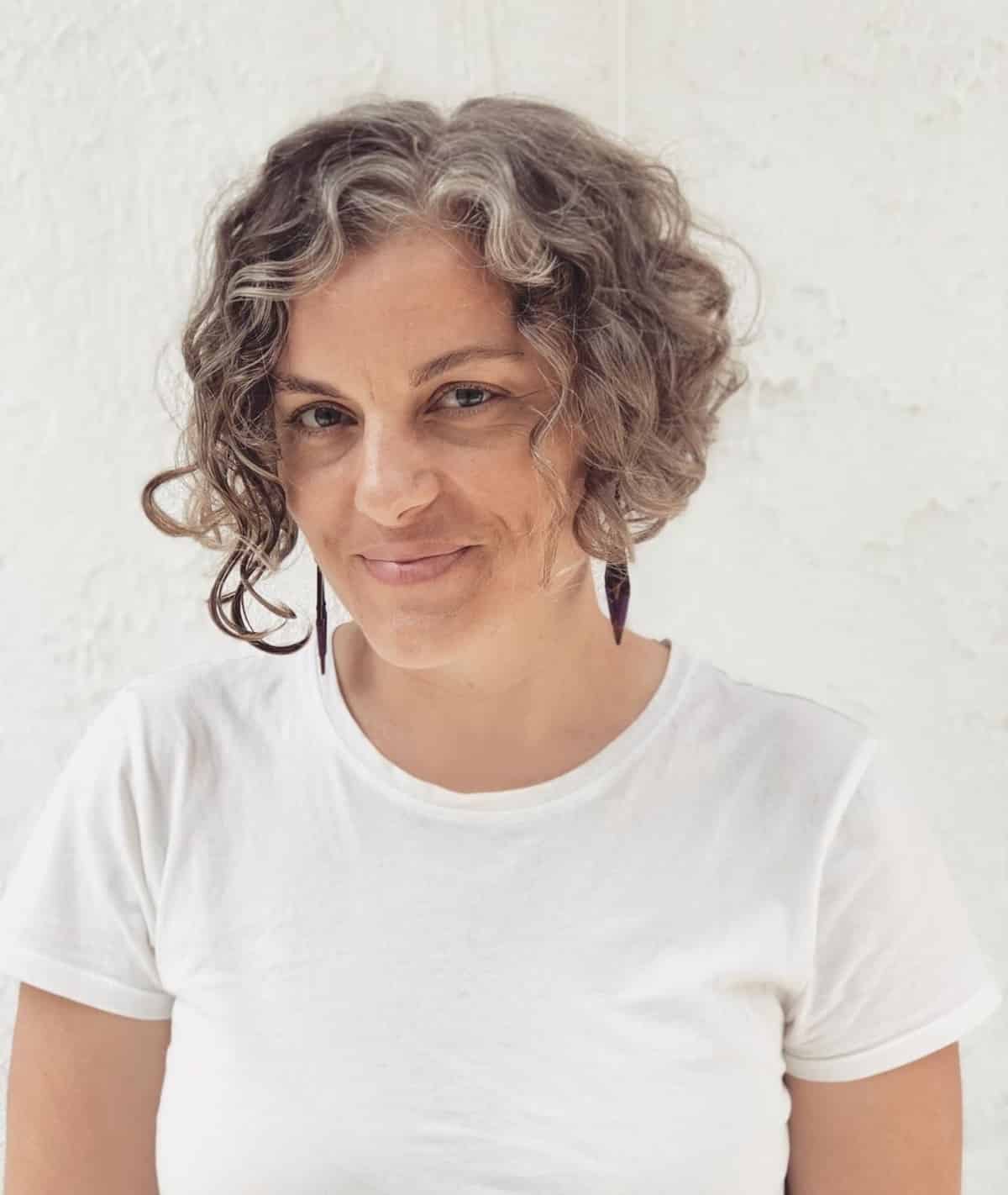 chin-length curly pixie for fine hair over 60