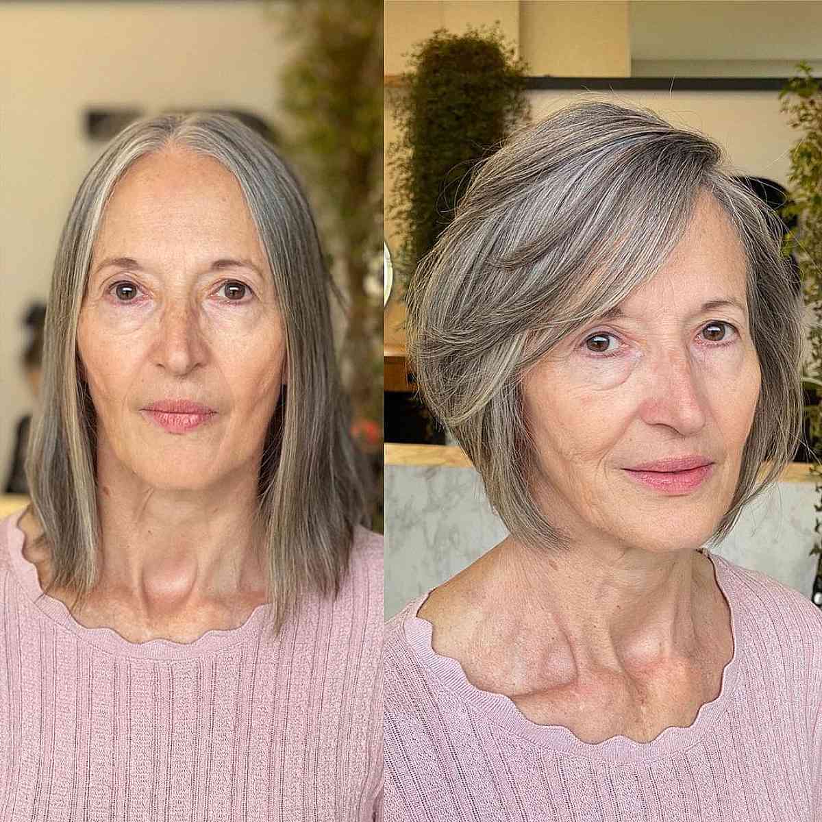 Chin-Length Cut with Side Bangs for Low-Maintenance Women Over 60