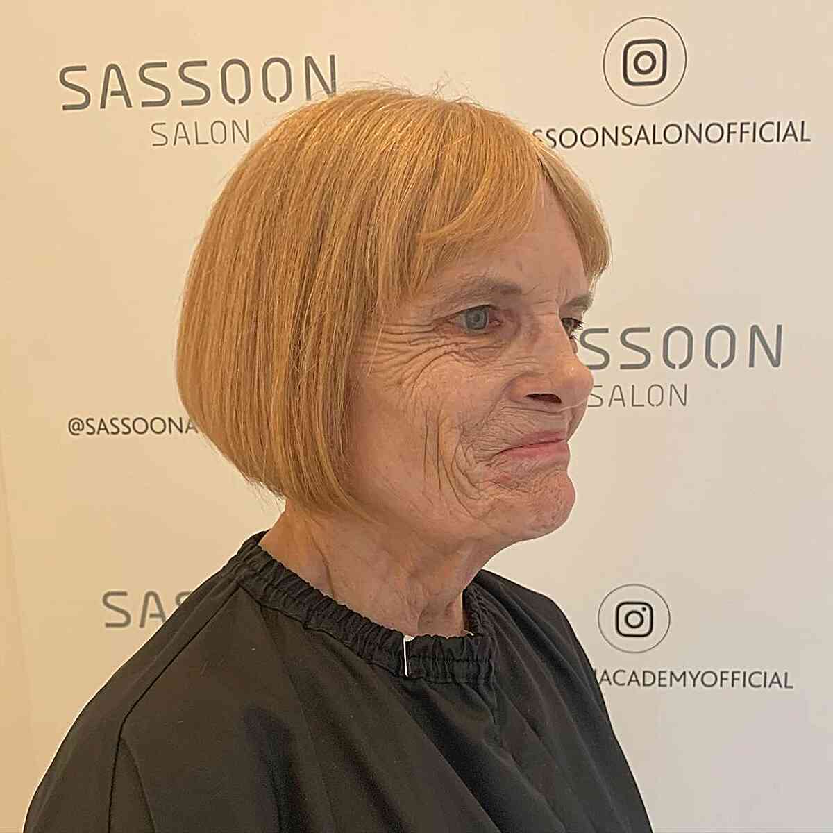 Chin-Length Ginger Classic Bob with Middle Part Bangs for Older Ladies Over Seventy