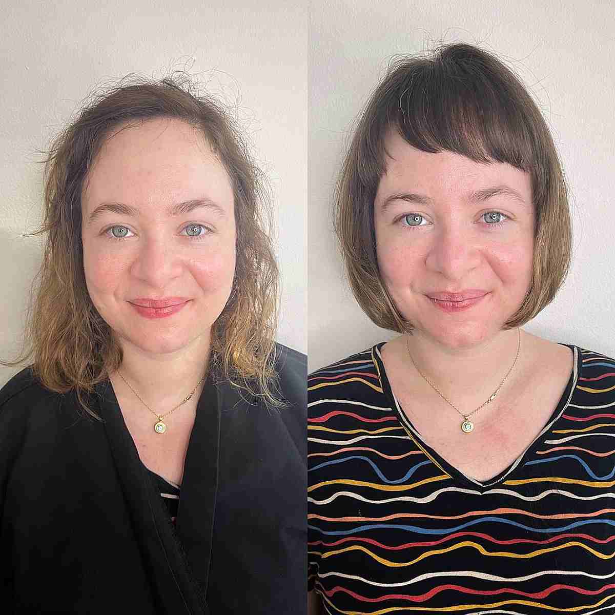 Chin-Length Hair with Baby Side-Swept Bangs