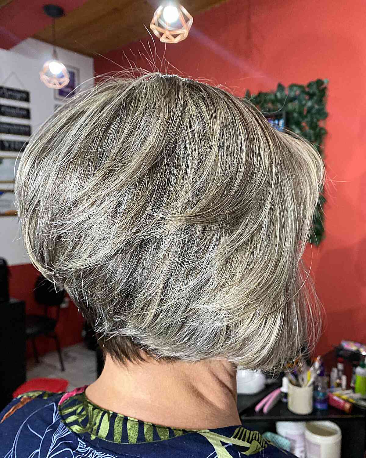 Chin-Length High Stacked Bob with Layers for Ladies Over Sixty with Thick Hair