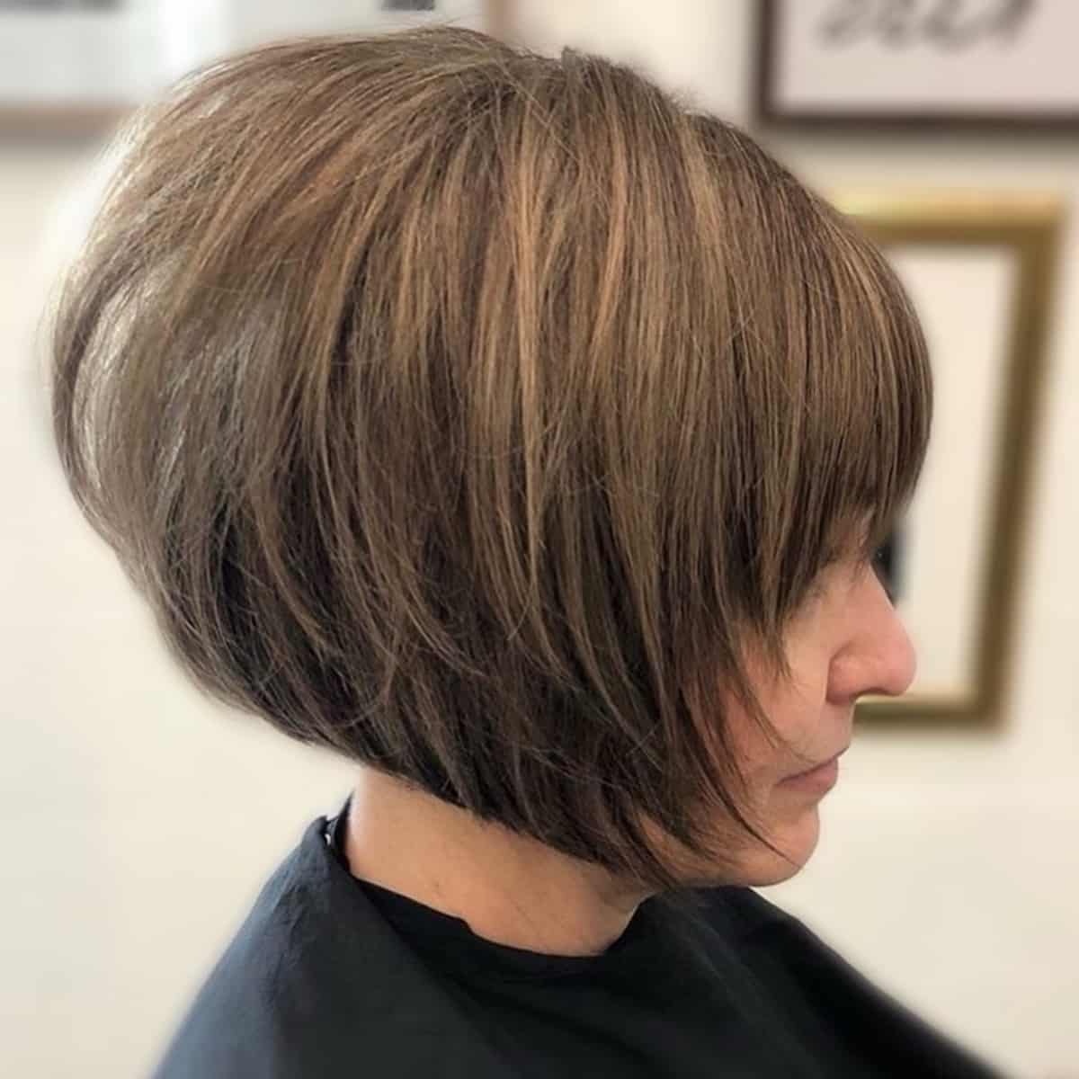 Chin-length inverted bob with layers for fifty year old women