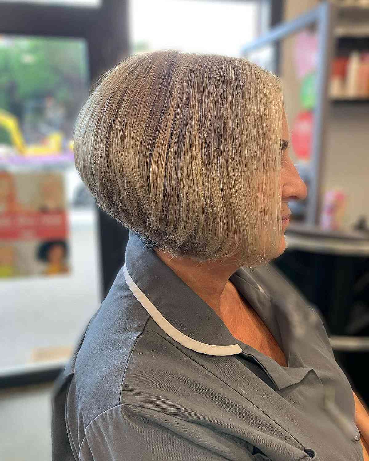 Chin-Length Inverted Wedge Bob for Older Ladies 70 and Over