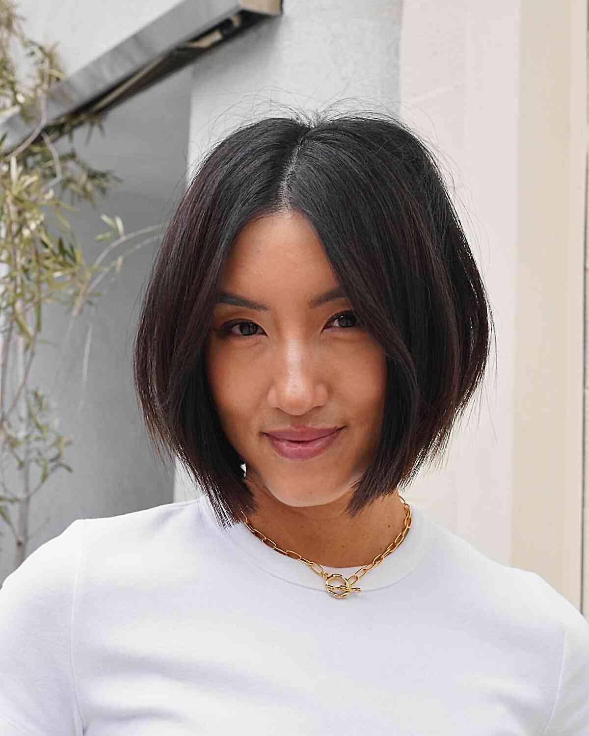 Chin-Length Layered Soft and Blunt Slob Cut for fine hair