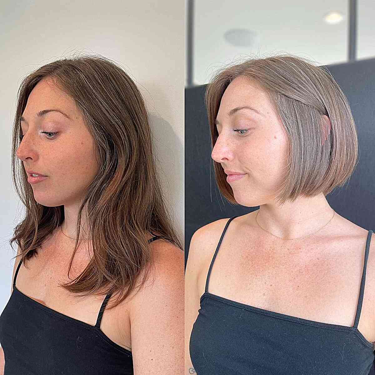 Chin-length lob with highlights