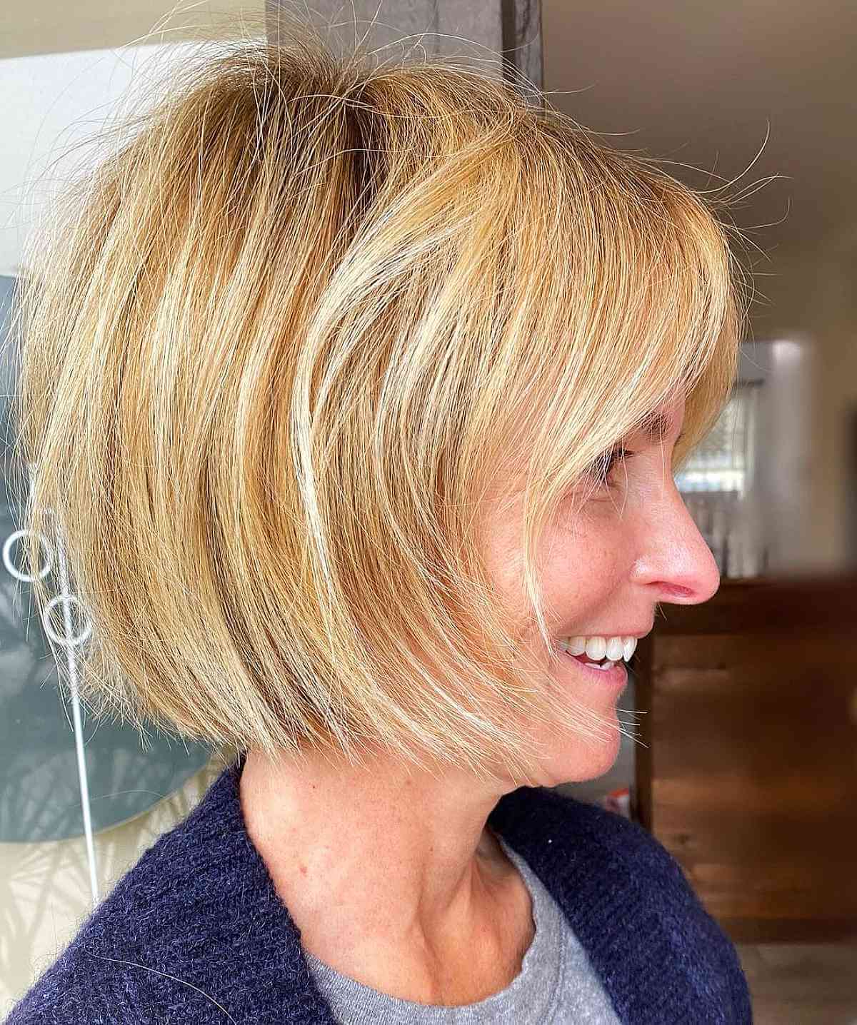 Chin-Length Low-Maintenance Textured Blunt Cut for Ladies Over 40