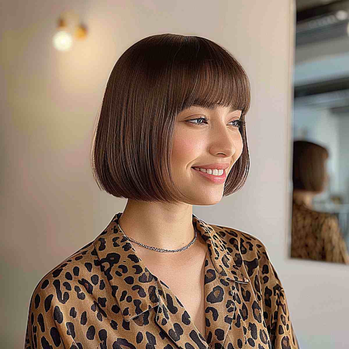 Chin-Length, One-Length Bob with Blunt Fringe