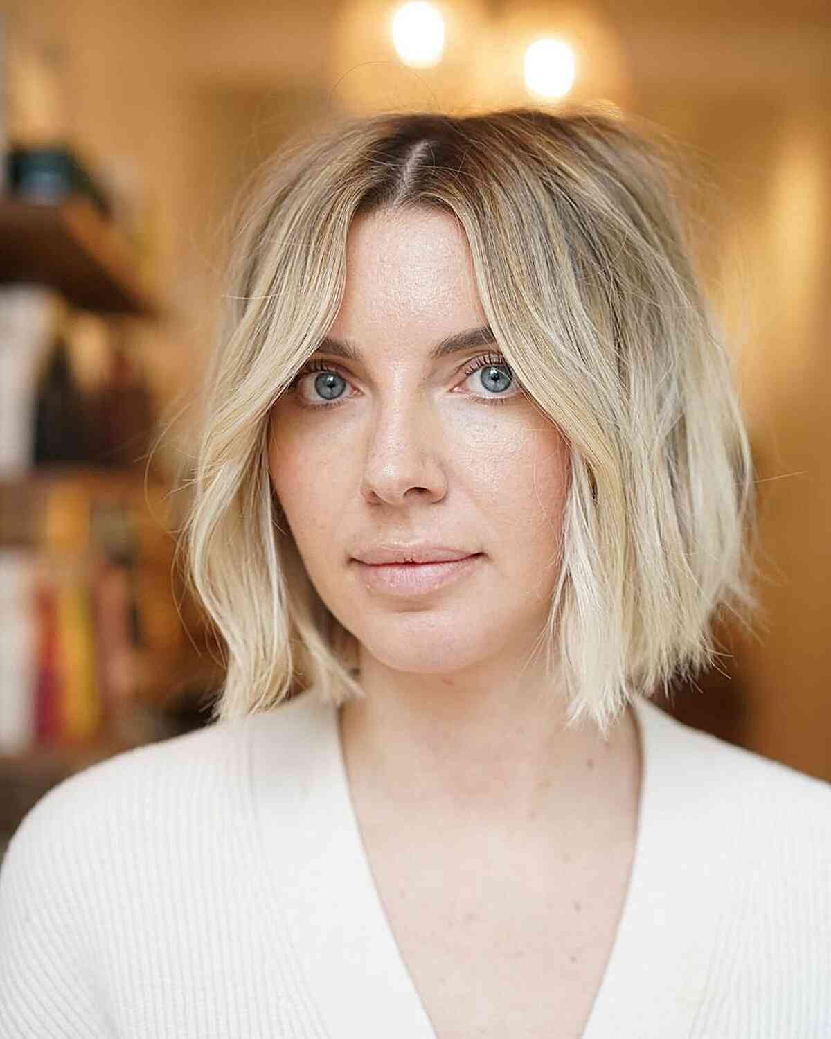 Chin-Length Rooted Middle-Parted Bob for Fine Hair
