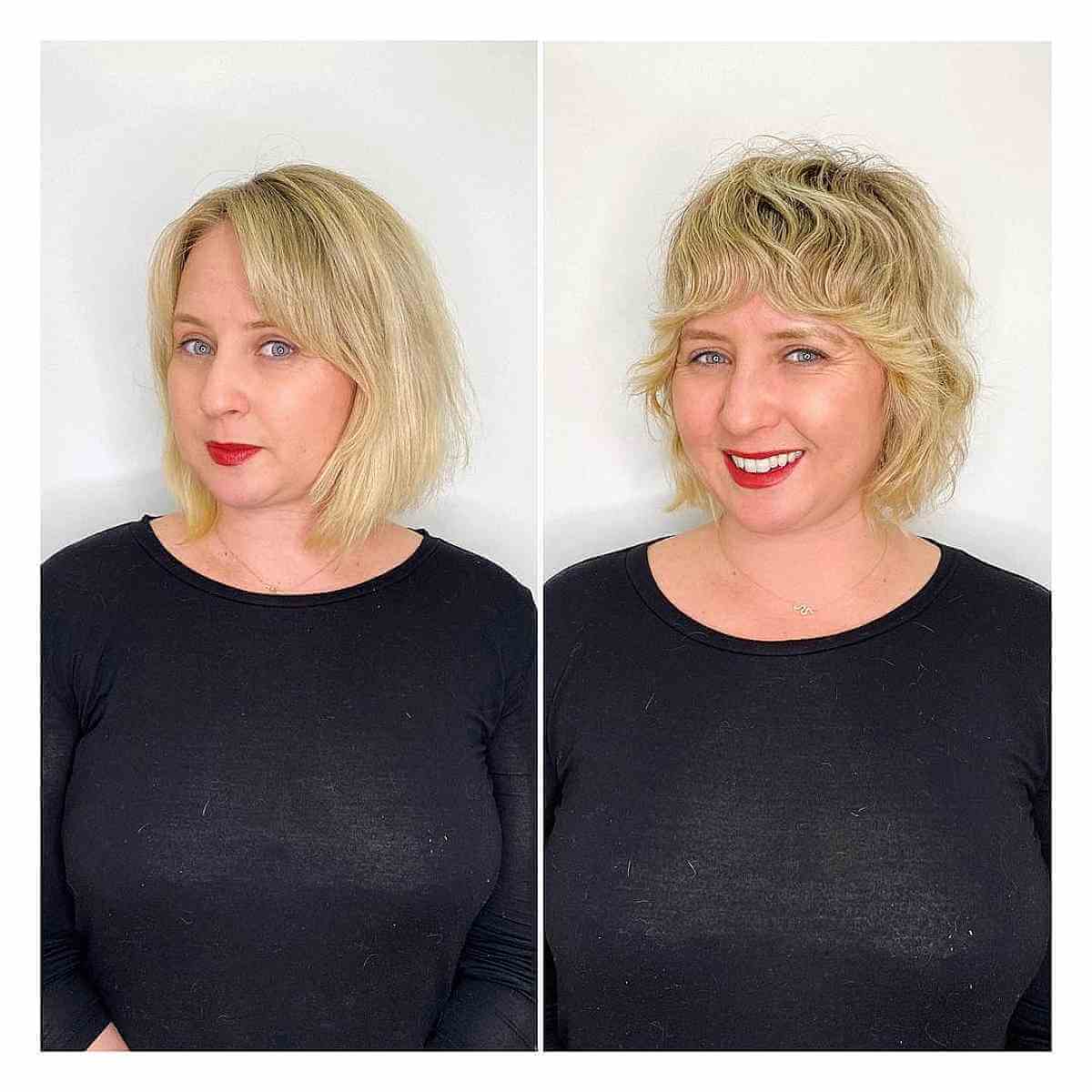 Chin-Length Shaggy Haircut with Fringe for Round Faces