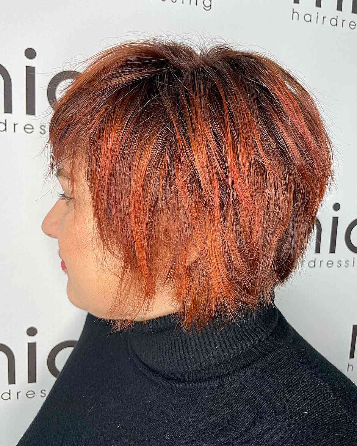 Chin-Length Short Copper Shag with Piece-y Layers
