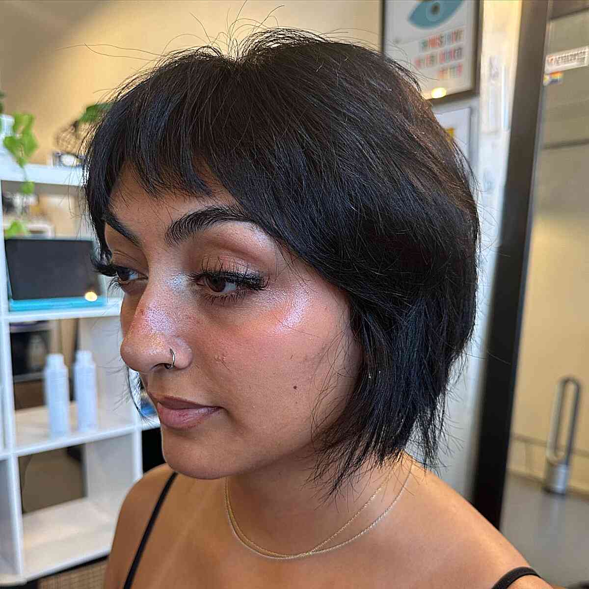 Chin-Length Short Shaggy Thick Hair with Micro Fringe