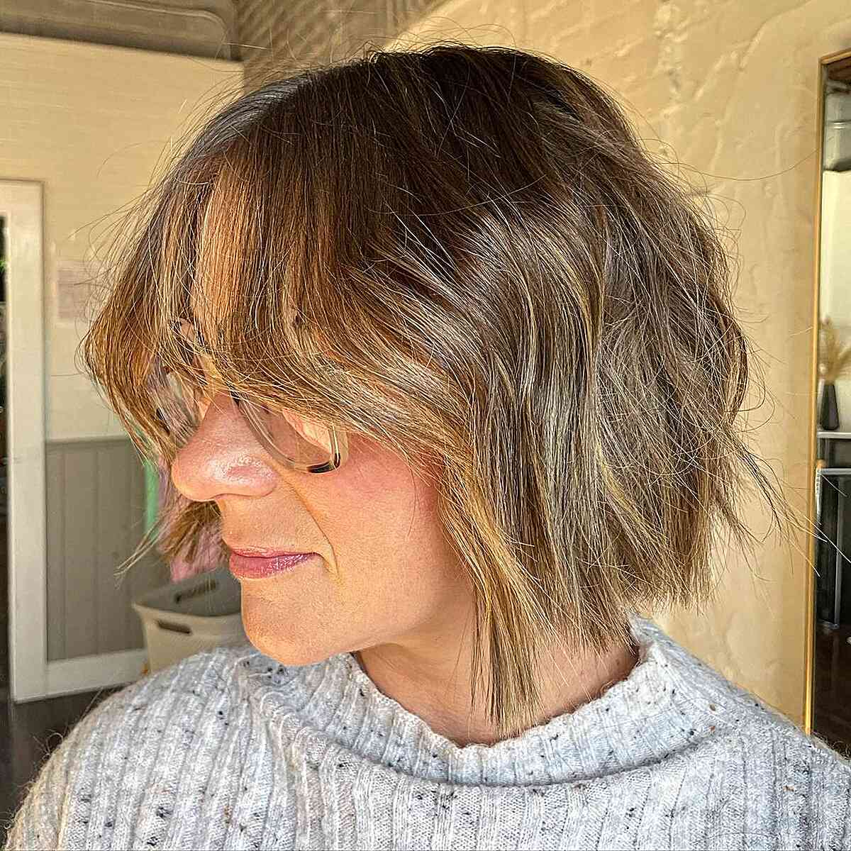 Chin-Length Soft Tousled Bob with Textured Ends on 40-year-old Ladies