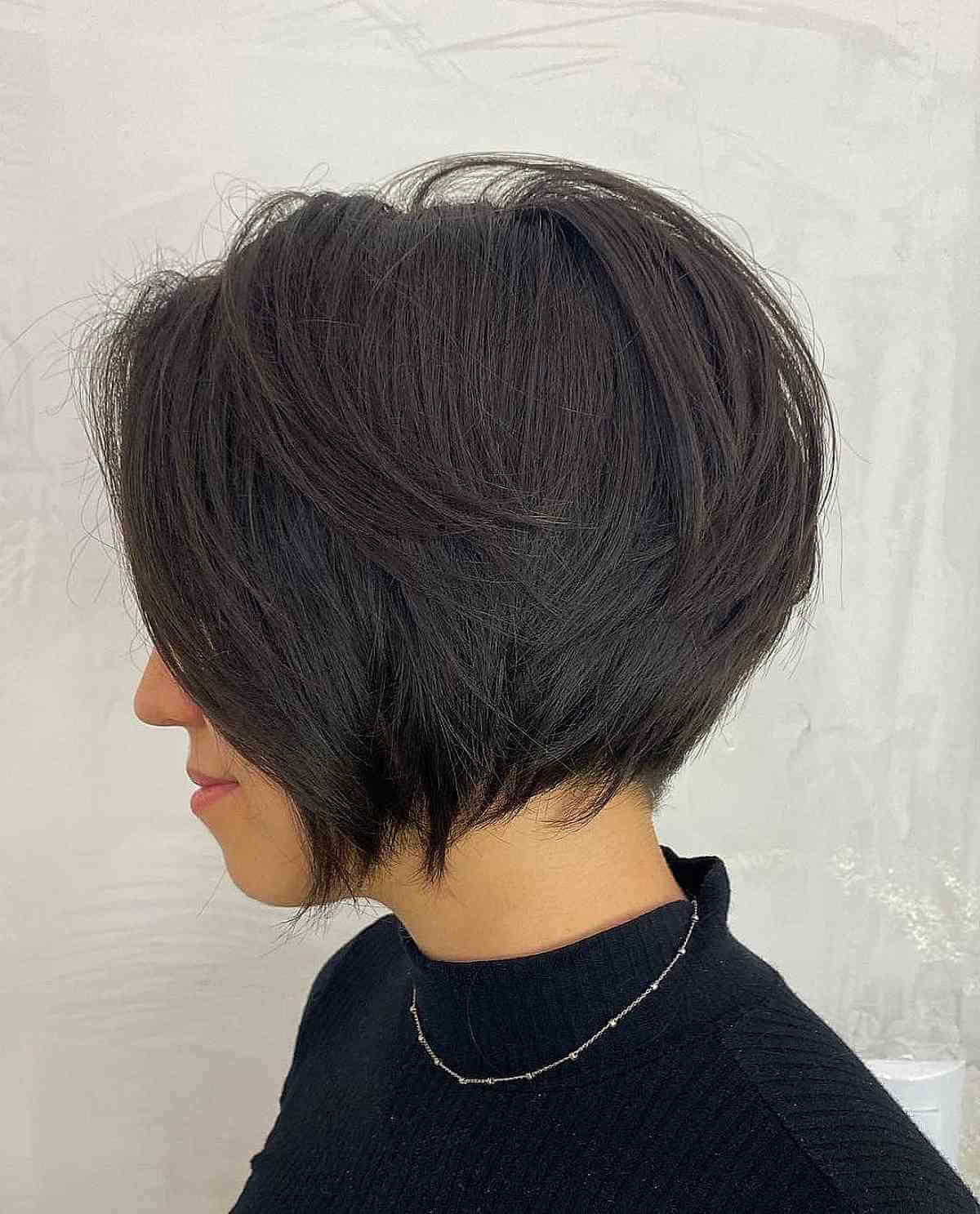 Chin-length stacked bob for thick, low-maintenance hair