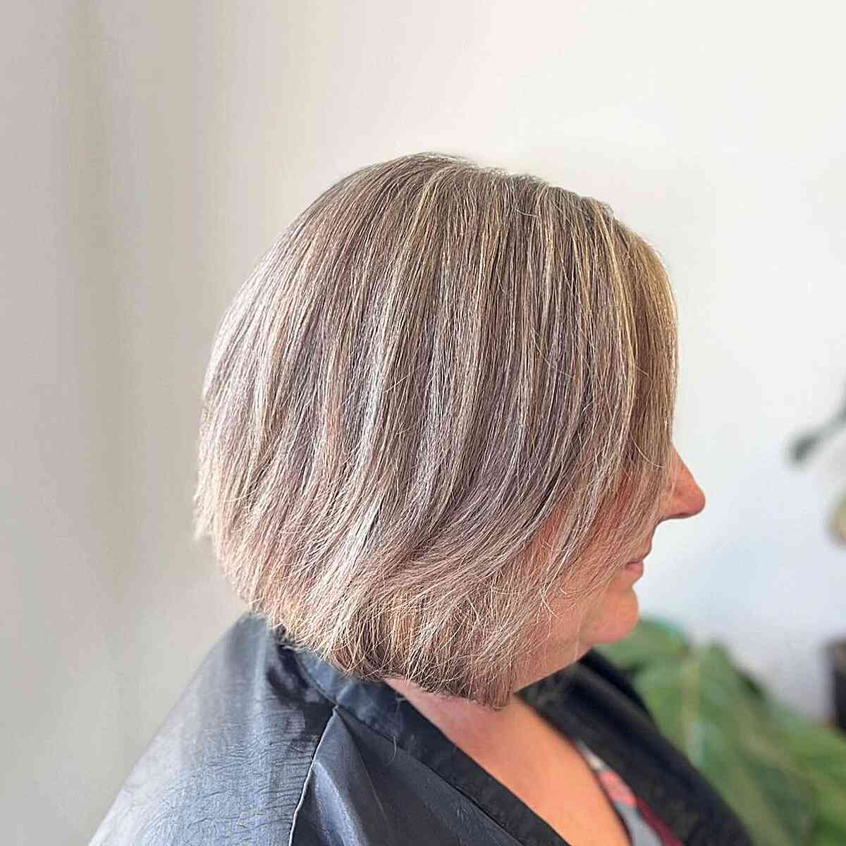 Chin-Length Straight Textured Bob for Women Over 60-years-old