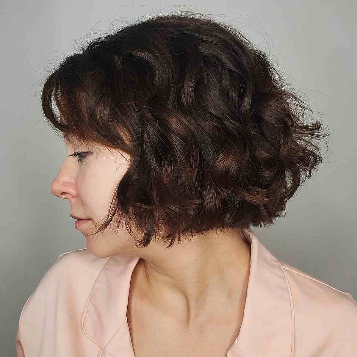Chin-Length Textured Short Bob with Waves and Fringe