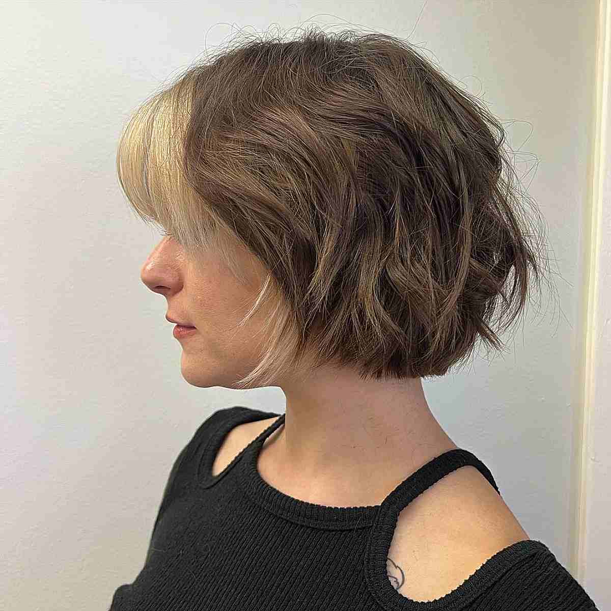 Chin Length Two Tone Choppy French Bob for Thick Hair