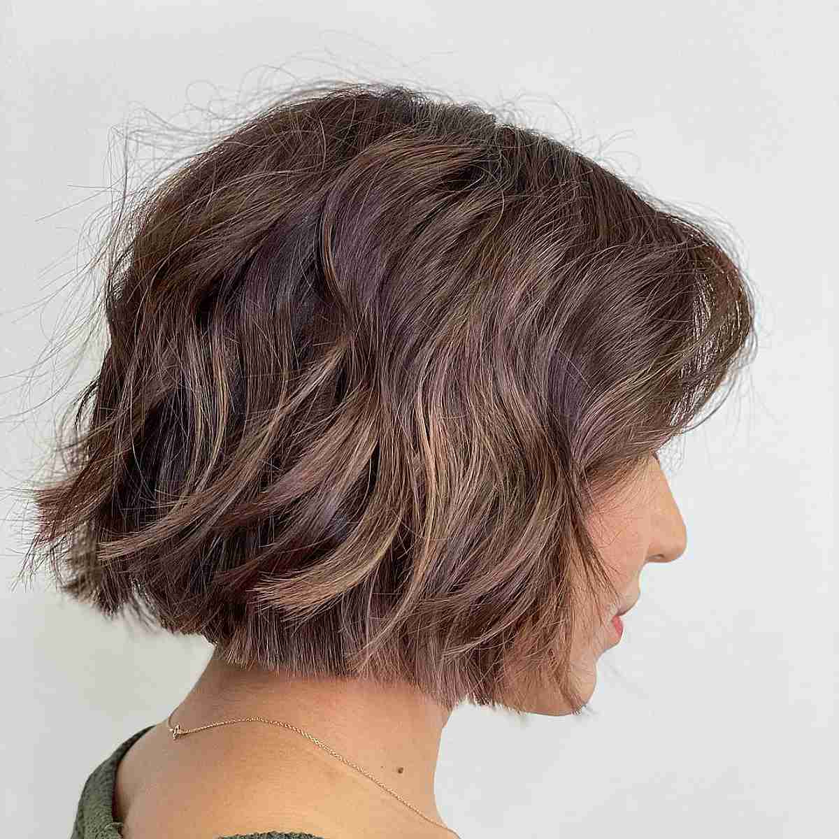 Chin-Length Wavy Blunt Bob with Subtle Layers