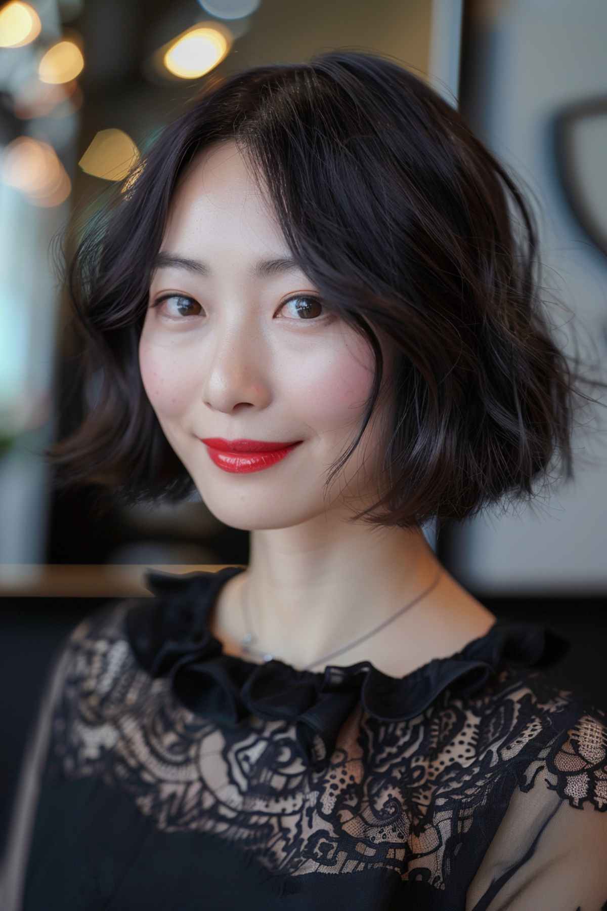 Chin-length bob with soft layers for straight or slightly wavy hair