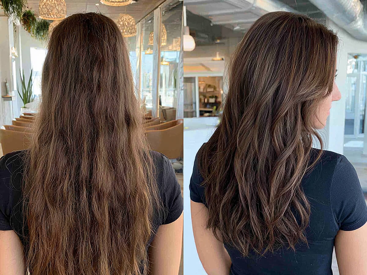 Chocolate brown hair with highlights