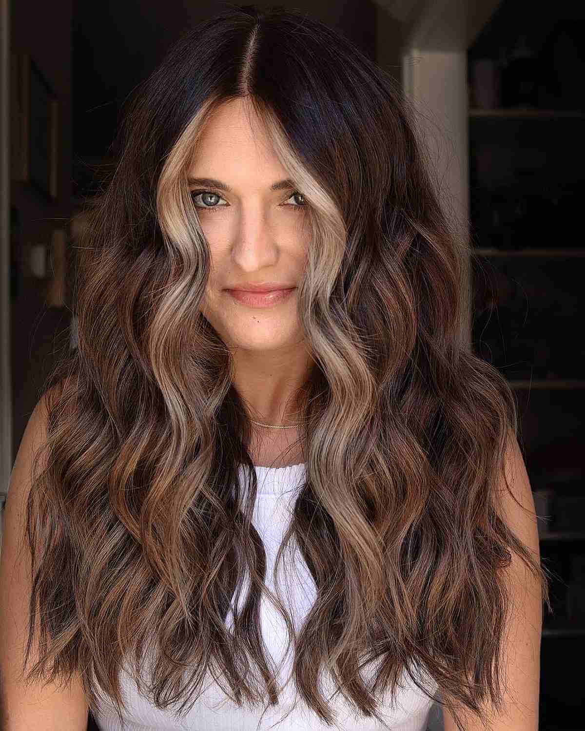 Chocolate Brown with Face-Framing Highlights for Fall