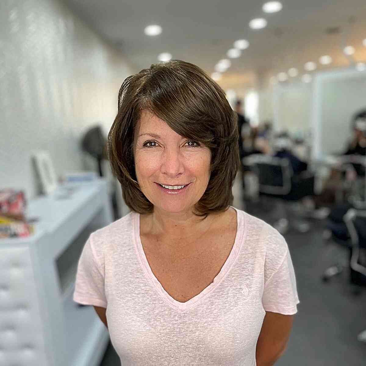 Chocolate Brunette Layers on a Bob Cut for Ladies Aged 50