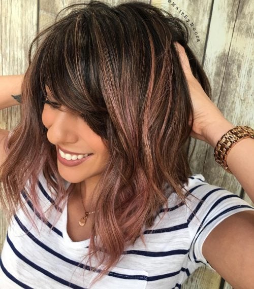 Chocolate Brown to Rose Gold ombré for Medium-Length Hair