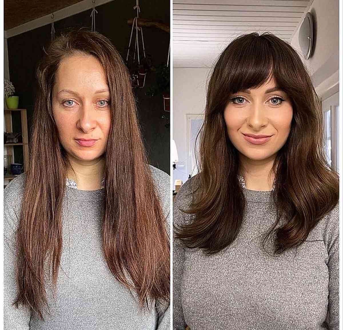 Chocolate Side-Swept Bangs for Long Faces