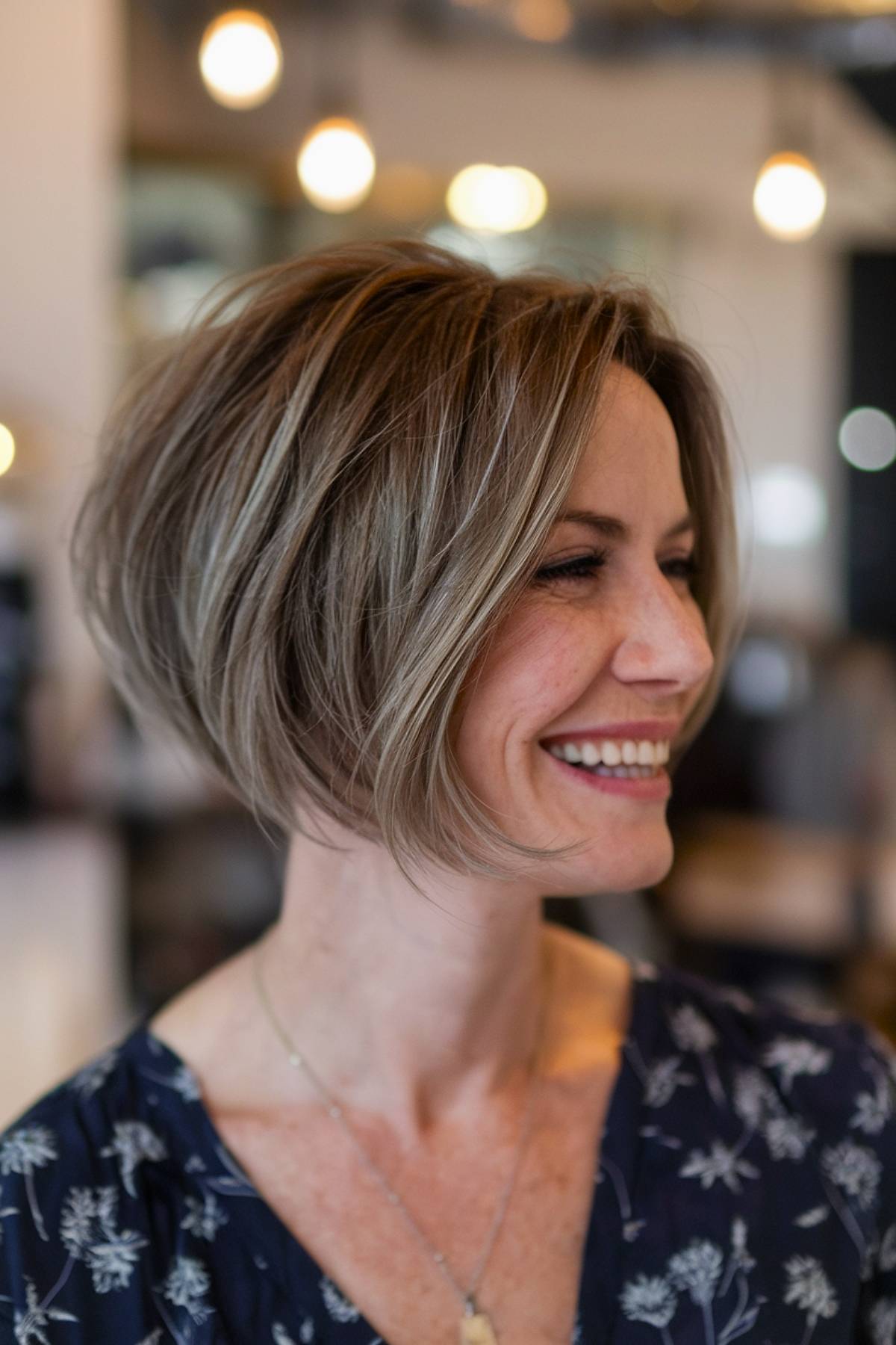 A textured and edgy choppy angled bob with soft layers for a relaxed, modern feel, perfect for fine to medium hair