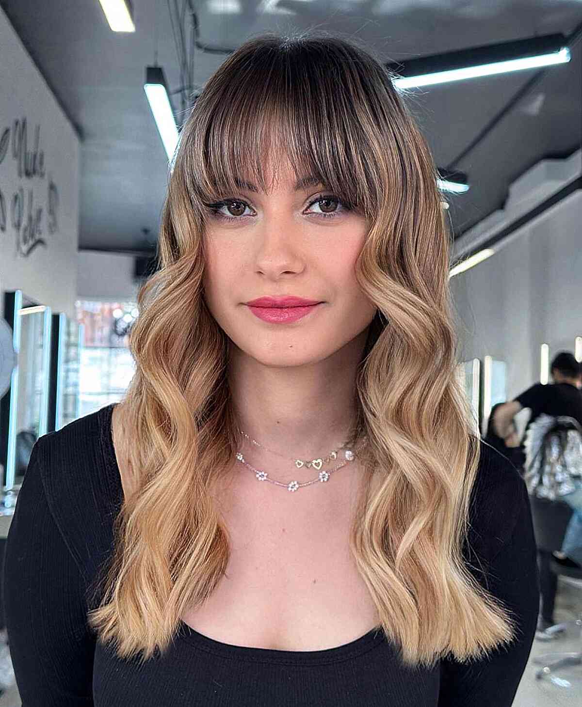 Choppy Bangs on Long Ombre Hair and women with an edgy style