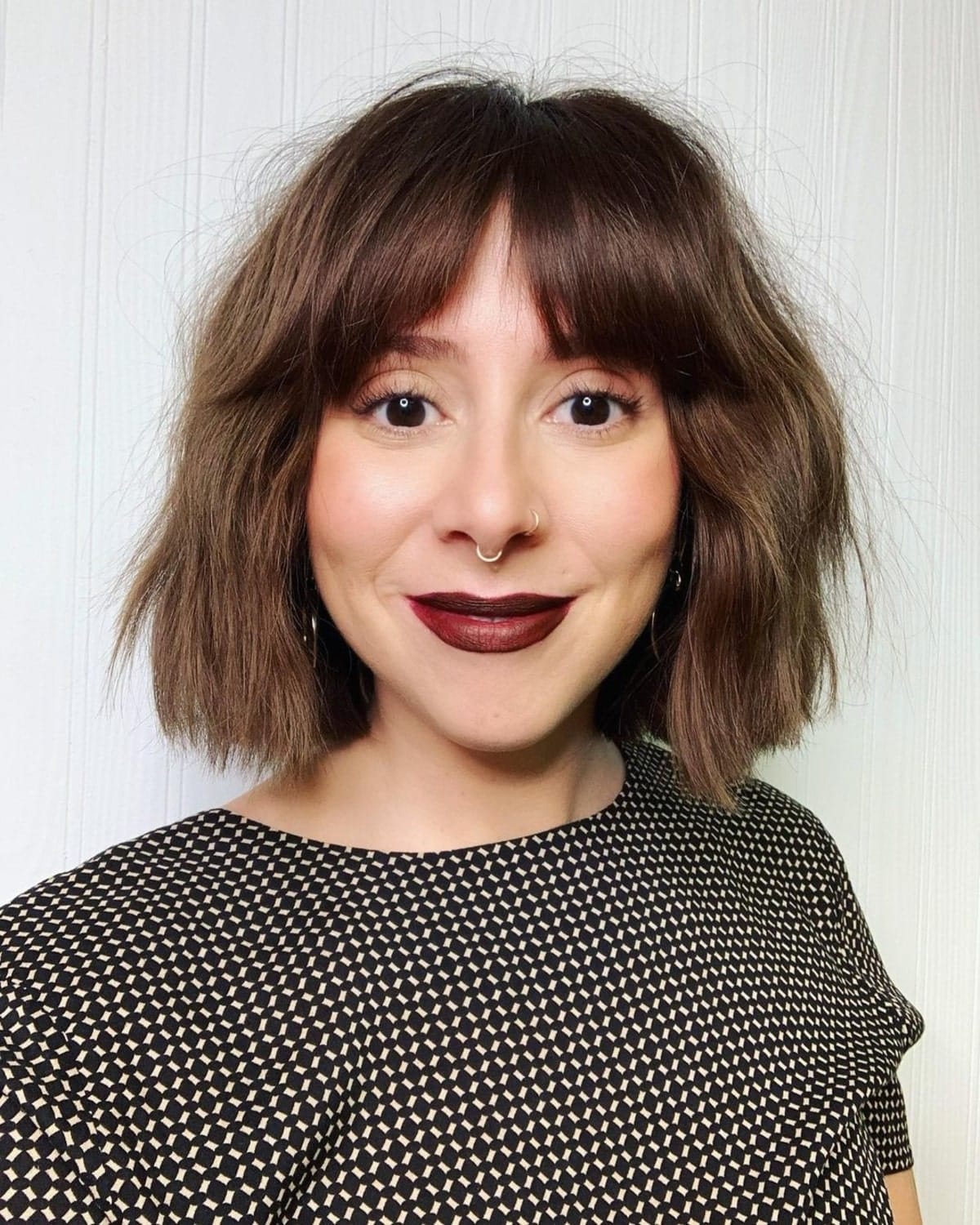 Choppy Textured Bob with Bangs for Thick Hair