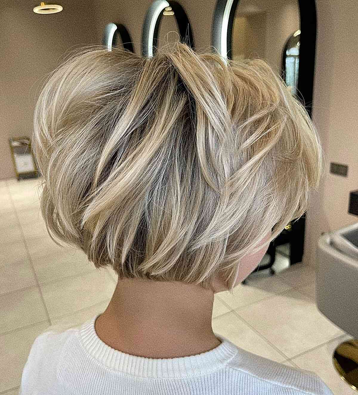 Choppy Bob with Champagne Blonde Layers for Thick Hair