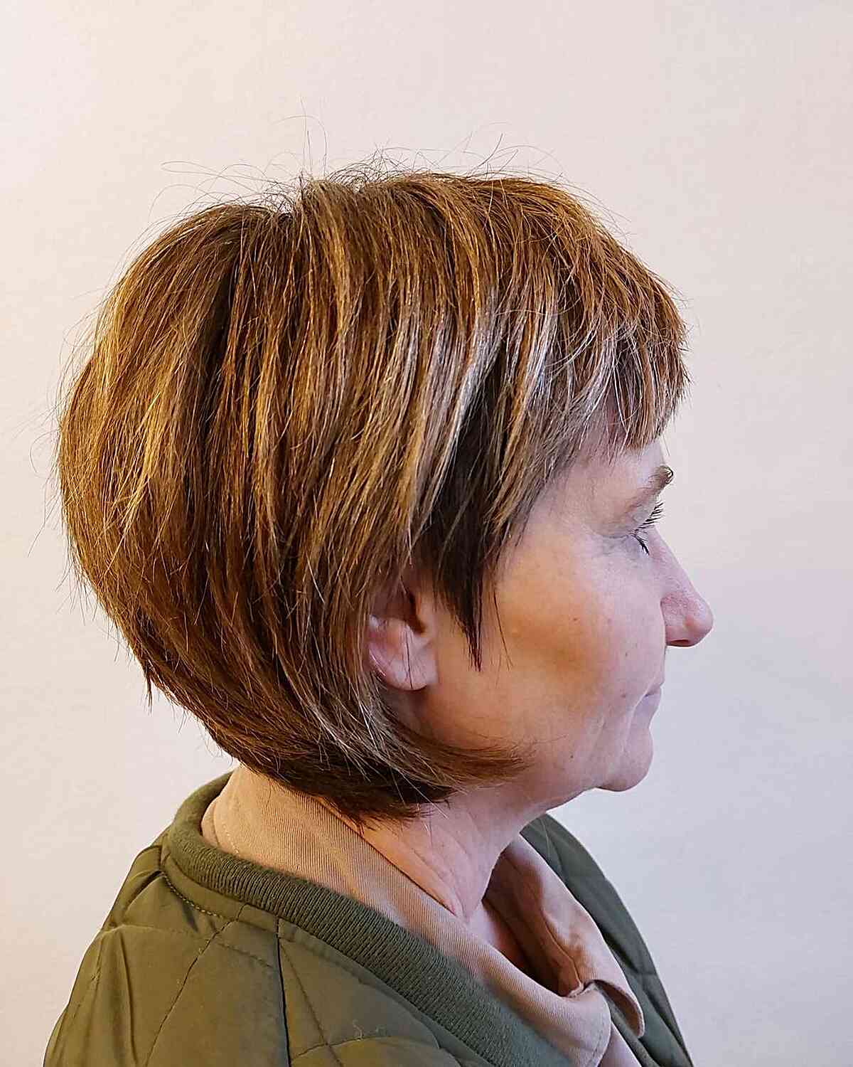 Choppy Bob with Graduated Layers and Short Bangs for Women Over 60