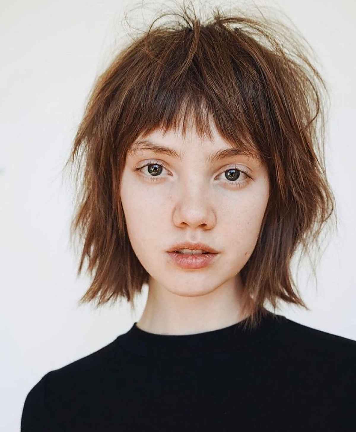Choppy Bob with Short Bangs and Layers for Women with Thick Hair