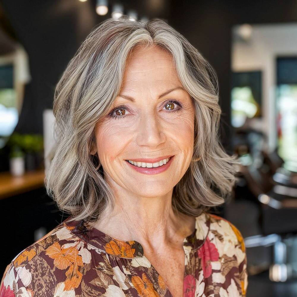 Textured choppy bob with soft waves, adding natural volume and movement for seniors