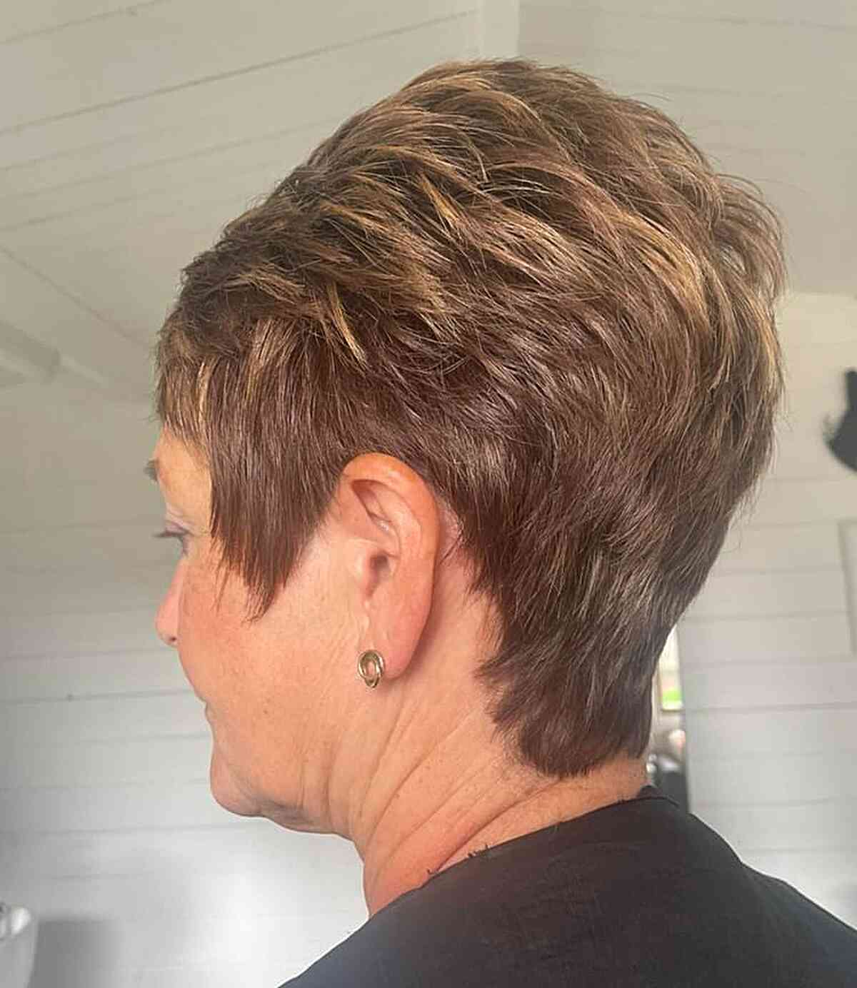 Choppy Brown Pixie with High Crown Layers for 60 year olds
