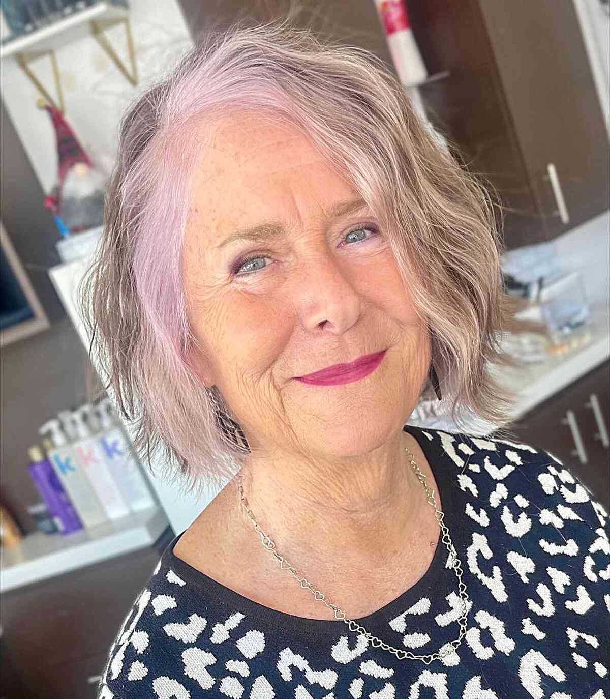 Choppy Layered Chin-Length Hair with Waves for Thin Hair for Older Women Past 60