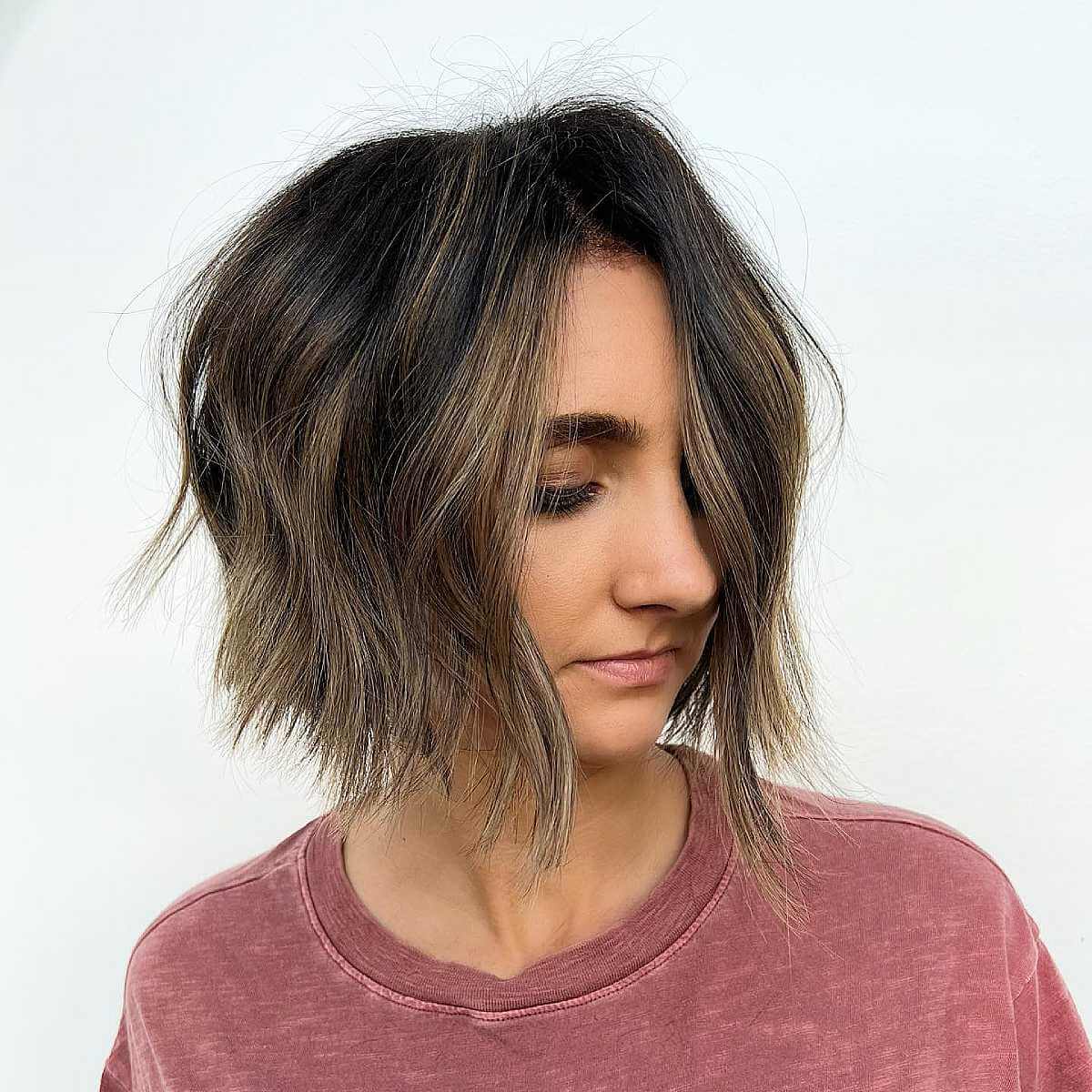 Choppy Layered Cute Bob with Balayage and Thinner Ends for Thick Hair