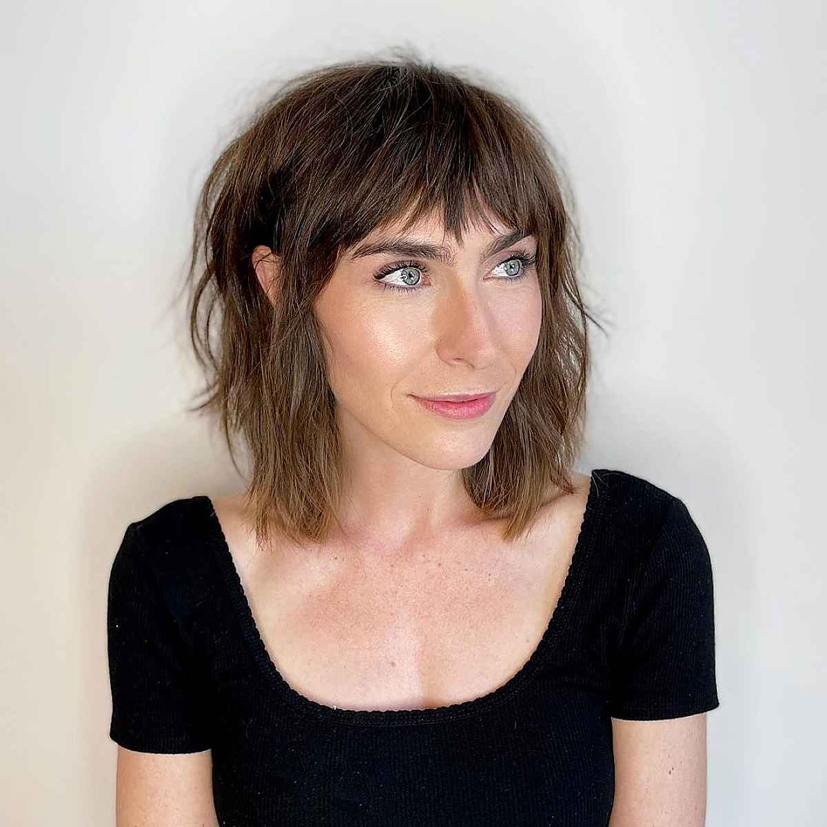 Choppy Lob with Bangs and Framing Layers