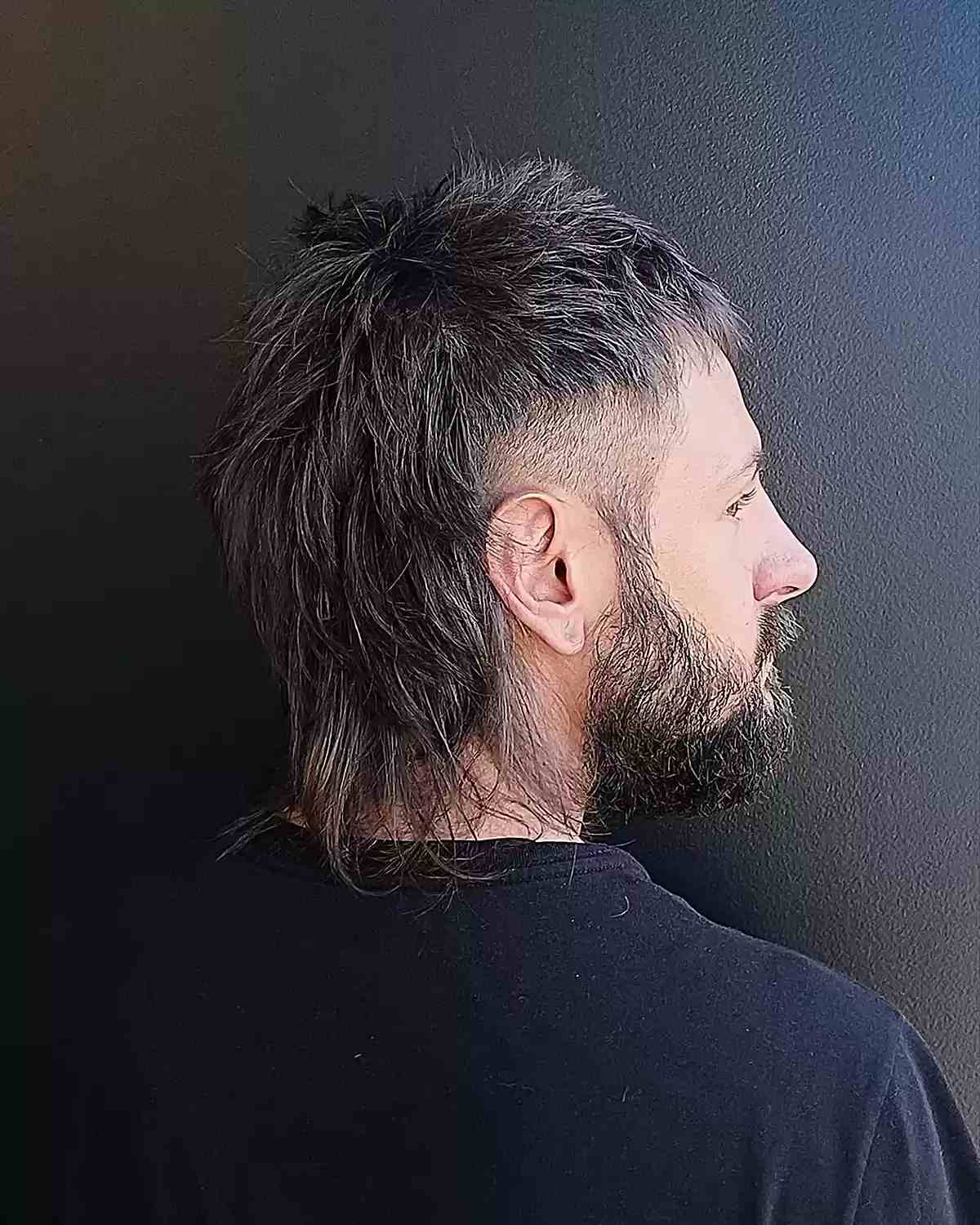 Medium Choppy Mullet with Fade for Guys with Beard